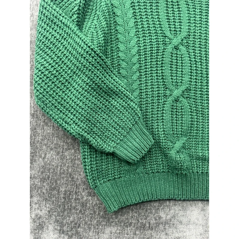 Allison Joy Sweater‎ Womens Medium Green Acrylic Cable Knit Ribbed Turtleneck